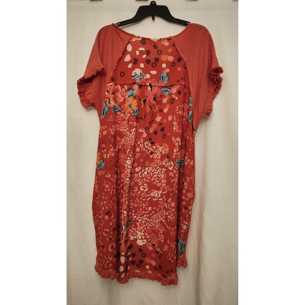 Umgee Rust Orange Floral Patchwork Short Sleeve Dress